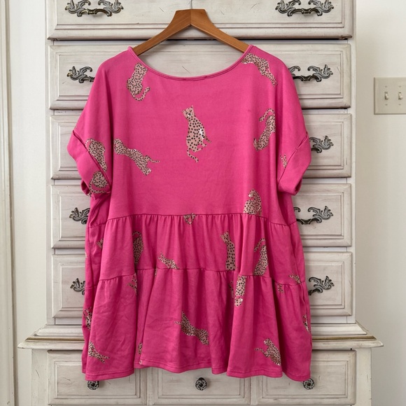 Pink Leopard Babydoll Top - Picture 2 of 3